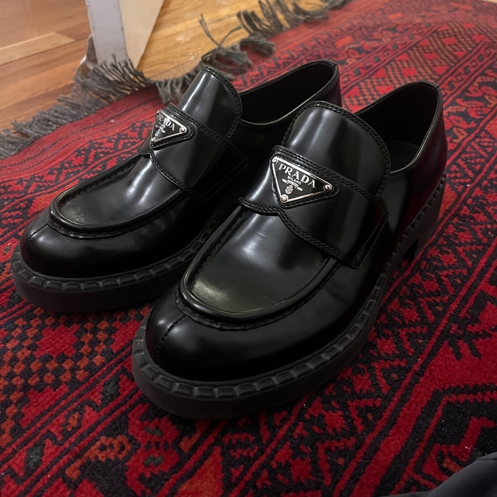 Prada Leather Triangle Logo Loafers